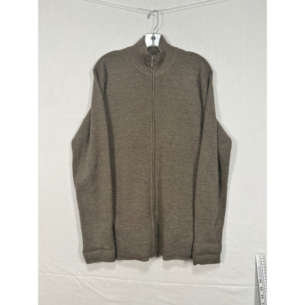Marshall Fields Mens Brown Extra Fine Merino Wool Full Zip Cardigan Sweater L